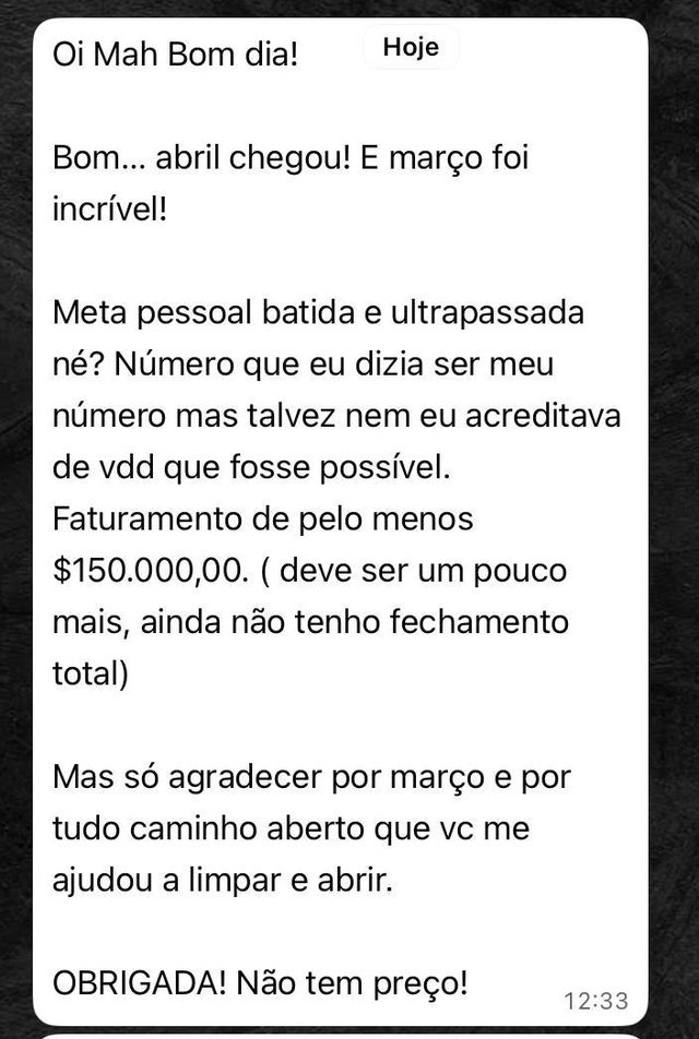 Conversa de aluna que faturou mais de R$150 mil no mês